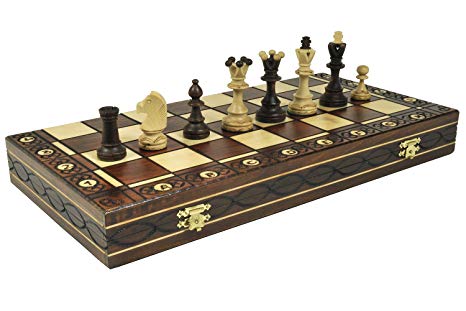 Brown Senator Wooden Chess Set - Weighted Chessmen 16 x 16"