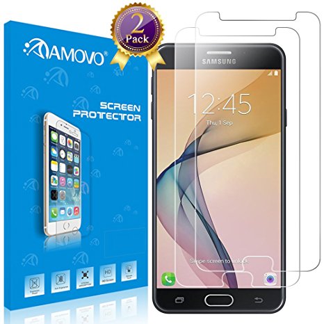 AMOVO Galaxy J7 Prime Screen Protector [Case Friendly] Samsung Galaxy J7 Prime Screen Protector Tempered Glass [High Sensitivity] Glass Protector for Samsung J7 Prime (2 Pack, J7 Prime)