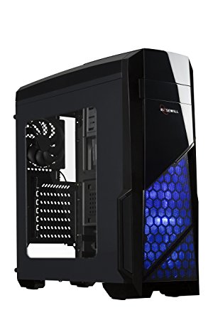 ROSEWILL ATX Case , Mid Tower Case with Blue LED Fan / Gaming Case for PC with Side Window Panel & 3 Fans Pre-Installed , Computer Case 2 x USB3.0 Port - NAUTILUS