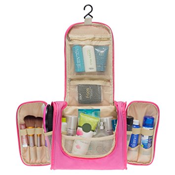 Colleer Multifunctional Travel Toiletry Bag Extra Large Makeup Organiser Waterproof Shower Wash Bag Cosmetic Case Household Grooming Kit Storage Travel Kit Pack with Hook(Rose Red)