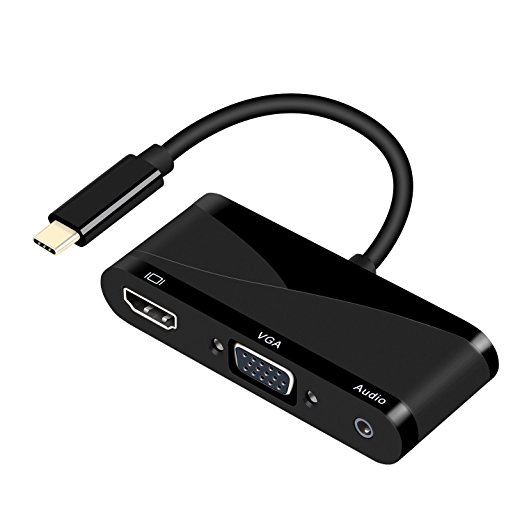 USB C to HDMI VGA AUDIO Adapter, atolla USB 3.1 Type C to 4K HDMI 1080P VGA and 3.55mm Audio Converter Dual Screen for Apple MacBook Pro 2017/ChromeBook/DELL/Samsung Sony LG HDTV (USB-C to HDMI-VGA)