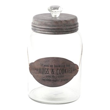 Hallmark Home Glass Cookie Jar with Lid and "Hugs and Cookies" Sign