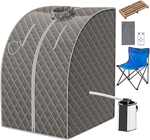 COSTWAY Portable Steam Sauna, 3L Personal Sauna Tent with Remote Control, 9-Level Temperature and Timer, Atomization Function, Foldable Spa Sauna for Weight Loss, Detox Relaxation at Home (Grey)