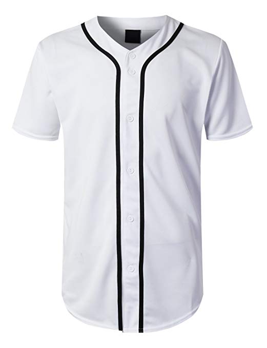 URBANCREWS Mens Hipster Hip Hop Button-Down Baseball Jersey Short Sleeve Shirt
