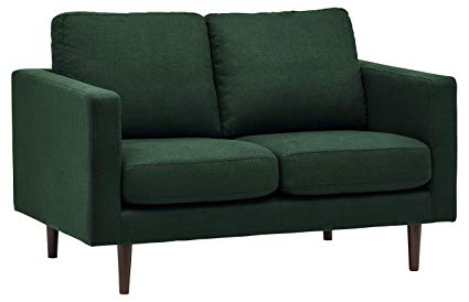 Rivet Revolve Modern Upholstered Loveseat with Tapered Legs, 56.3"W, Heritage Green