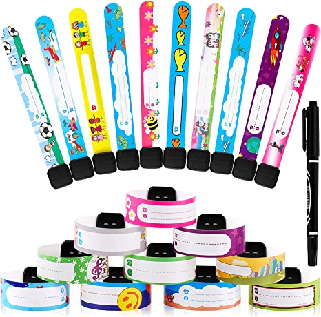 40 Pieces ID Bracelets for Kids,Child Safety Wristband, Child Safety ID Wristband Waterproof Recognition Bracelet with Marker Pen for Kids Child Travel Event Field Trip, Outdoor Activity