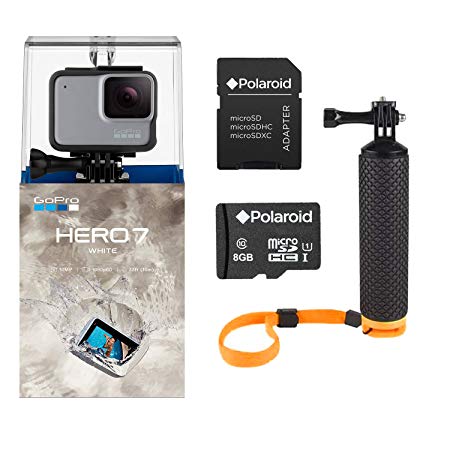 GoPro Hero7 White Bundle with Float Handle and Polaroid 8GB MicroSDHC Memory Card