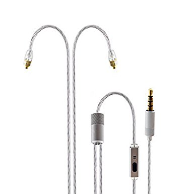 MMCX Cable Yinyoo AMX X4 Detachable Earphones Replacement Cable Silver Cord Wire Earbuds Upgrade Audio Cable with Microphone for Shure SE215 SE315 SE425 SE535 SE846 UE900 Headphones (mic)