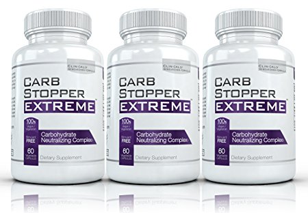 CARB STOPPER EXTREME (3 Bottles) - Maximum Strength Carbohydrate & Starch Blocker Weight Loss Supplement with White Kidney Bean Extract