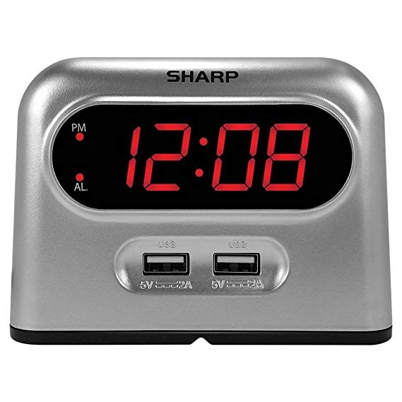 Sharp Digital Alarm Clock with 2 X 2amp USB Charger Ports