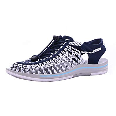 JAMON Men's Woven Sandals Beach Handmade Breathable Adjustable Stripes Outdoor Causal Shoes with Massage Sole