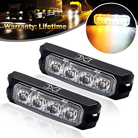 FXC Warning Lights Waterproof Emergency LED Beacon Hazard Strobe Lamps Bar Safety Flashers(pack of 2) White Amber