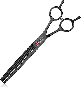 JASON 7.5" Dog Grooming Scissor - Professional Thinning Shear with 37 Teeth Japanese Stainless Steel Blender Scissors for Dogs, Cats and Other Pets (Thinning, Black)