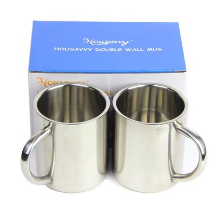 Housavvy Kids Water Mugs Stainless Steel Drinking Cups for Children Double Wall Food Grade Durable Safe - 2 PACK