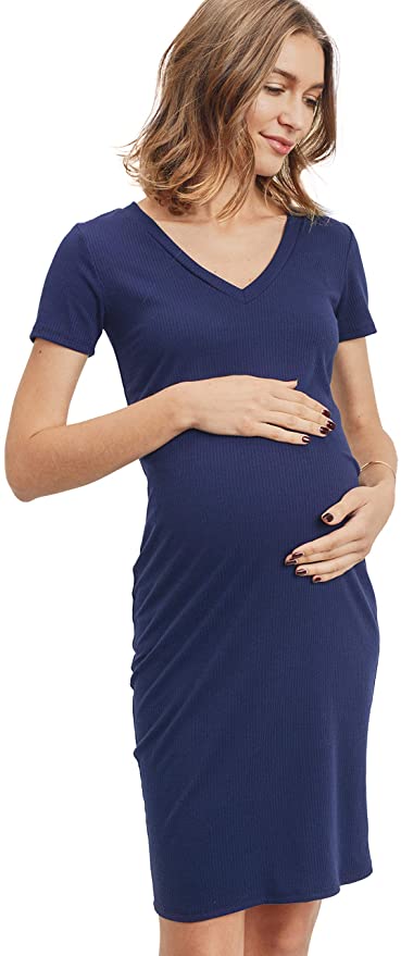 LaClef Women's Maternity Short Sleeve T-Shirt Rib Dress