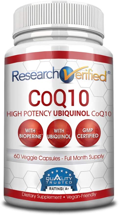 Research Verified CoQ10-100% Pure Extra Strength 250mg CoQ10 – Improved Absorption and Bioavailability with Bioperine - Boost Antioxidant Levels, Improve Cardiovascular Health, 60 Vegan Capsules
