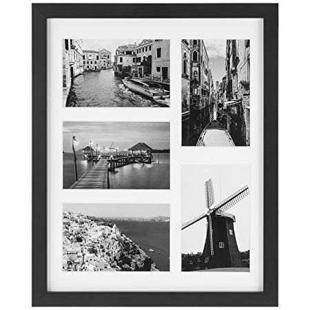 ONE WALL Tempered Glass 11x14 Collage Picture Frame for 4x6 Inch Photos with 5-Opening - Wall Mounting Hardware Included