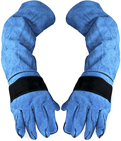 QWORK Anti-Bite Work Gloves, 24" Animal Handling Gloves Durable Protective Gloves for Pets, Cats, Lizards, Parrots and Birds