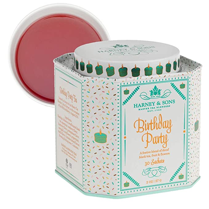 Harney & Sons Birthday Party Tea, a Decaf Black with with Fruit Flavors, perfect for a Tea Birthday Party, 30 ct