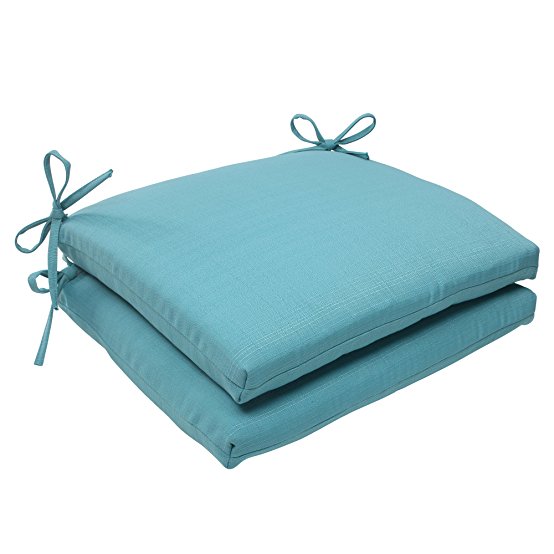 Pillow Perfect Indoor/Outdoor Forsyth Squared Seat Cushion, Turquoise, Set of 2