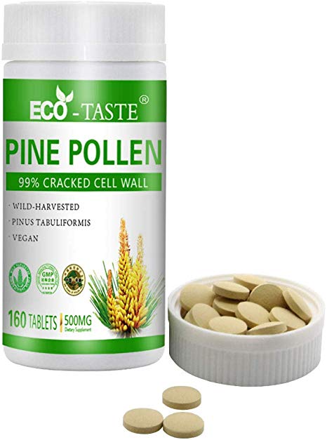 Pine Pollen Powder Tablets 160 Capsules 500mg, Wild-Harvested 99% Broken Cell Wall for Optimal Absorption