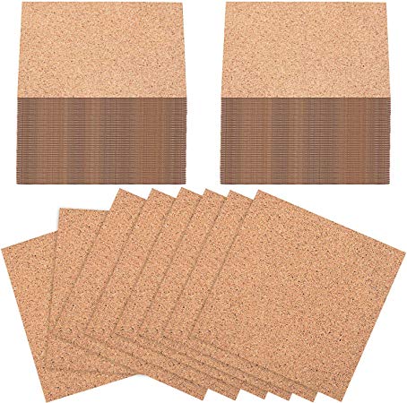 100 Pieces Self-Adhesive DIY Coaster Cork Backing Sheets, Mini Wall Cork Tiles for Coasters and DIY Sticky Crafts, 4 x 4 Inch (Square)