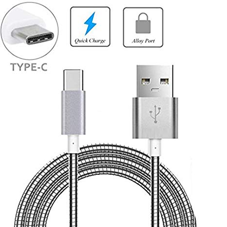 Durable Metal Braided USB Cable Type-C Sync Charger Power Wire 6ft Long Data Cord USB-C [Rapid Charge Support] for ZTE Blade X MAX, Grand X Max 2, X3, X4, Duo LTE, XL, ZMax Pro Z981