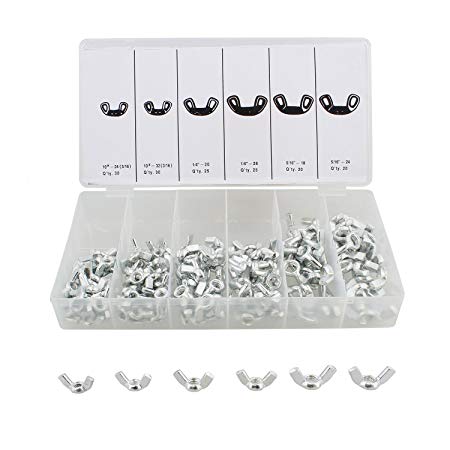 ABN Wing Nut 150-Piece Assortment – Metric #10 and Standard SAE 1/4” and 5/16” Inch Metal Wingnuts Steel Wing Nuts Set