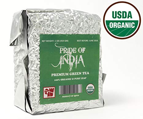 Pride Of India - Organic Indian Green Tea, 100gm (3.5oz - Cut/Sift) Leaf