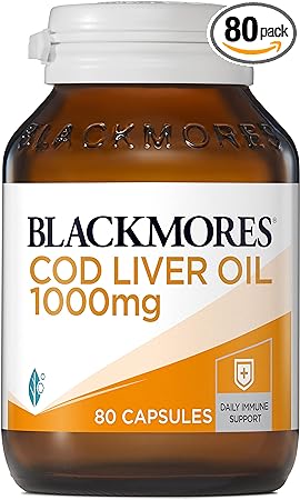 Blackmores Cod Liver Oil 1000 mg 80 Capsules, Vitamin A   Vitamin D   Omega-3, Made in Australia