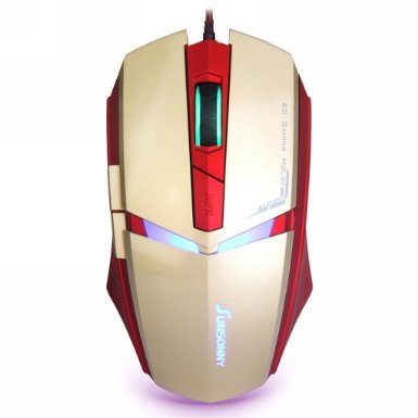 Gaming Mouse HCE 5 Buttons LED USB Wired Mouse 5 ft Braided Cable Side Control 1600 DPI Golden