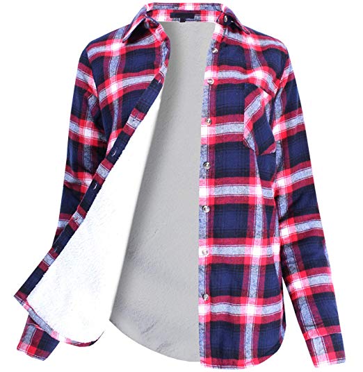 Ladies' Code Women's Winter Flannel Plaid Button Down Top with Sherpa Fleece Lining