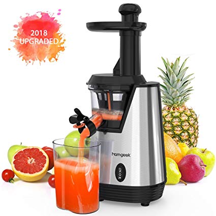 Homgeek Juicer Slow Masticating Juicer Extractor, Cold Press Juicer Machine, Quiet Motor and Reverse Function, with Juice Jug and Brush to Clean Conveniently, High Nutrient Fruit and Vegetable Juice