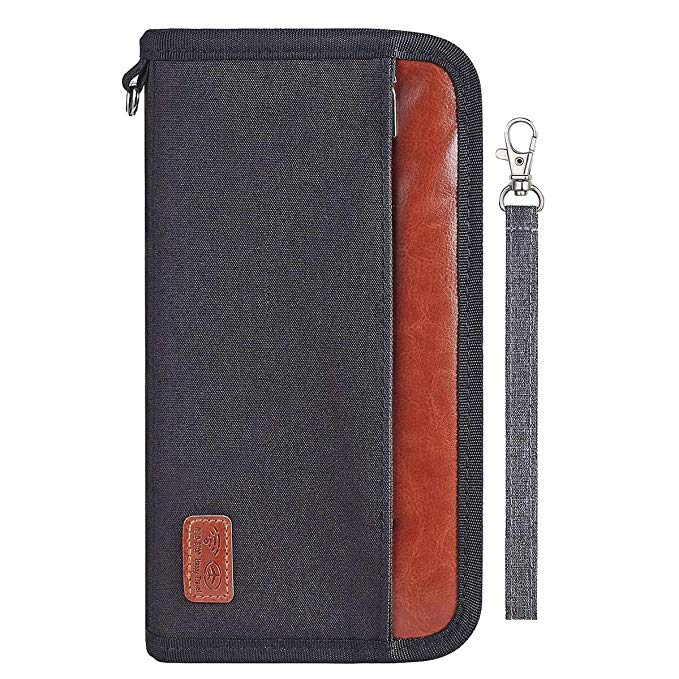 RFID Passport Holder Family Travel Wallet Passport Wallet Blocking Passport Waterproof Document Organizer Bag with Zipper,Removable Hand Strap and Luggage Tag - OrgaWise