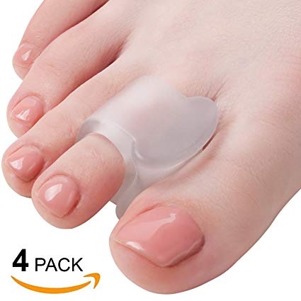 Bunion Corrector and Hammer Toe Straightener - 4-Pack Clear Gel Separators - Drift Pain Relief - Spreaders for Overlapping, Crooked, Hallux Valgus Toes - Big Toe Spacers - Shoe Friction Protector