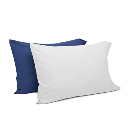 TILLYOU Standard/Queen Size Pillowcases Set of 2, Fits Pillows Sized 20x26 or 20x30, 100% Double Brushed Microfiber, Silky Soft & Hypoallergenic Pillow Cover with Envelope Closure, Pale Gray & Navy