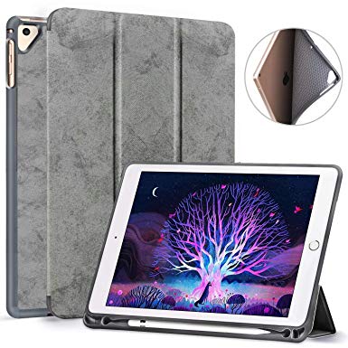 iPad 9.7 case, iPad 9.7 2018 Case,Folding Stand Smart Cover Stylus Holder Auto Wake/Sleep Luxury Protective Case for iPad 9.7 Inch (Grey)