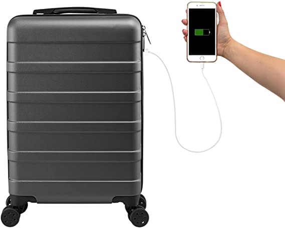 Cabin Max Anode 55cm Carry on Suitcase Lightweight Hard Shell | USB Charging Ports | Flight Approved British Airways, Ryanair, Easyjet, TUI