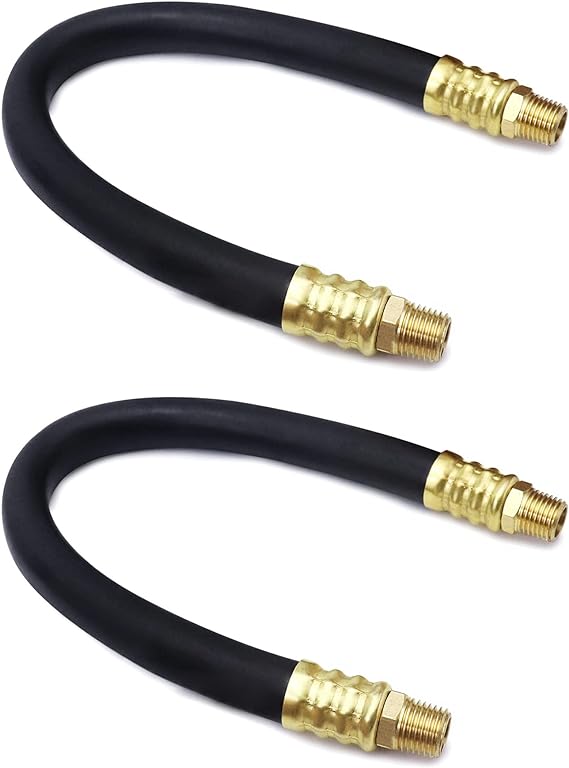 QWORK Air Compressor Hose, 3/8" X 15" Air Hose, 300 PSI Max Working Pressure, 1/4" Male NPT To 1/4" Male NPT Connections, 2 Pack