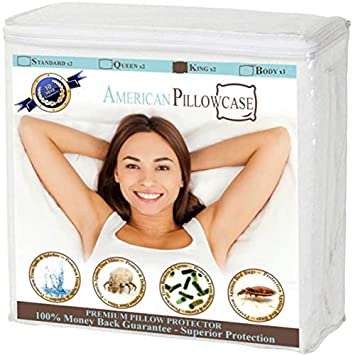 * American Pillowcase Pillow Protectors Zippered King - Dust Mite, Bacteria, Allergy Control - Waterproof Encasement - Bed Bug Proof! (King Size, Set of 2 Pk)