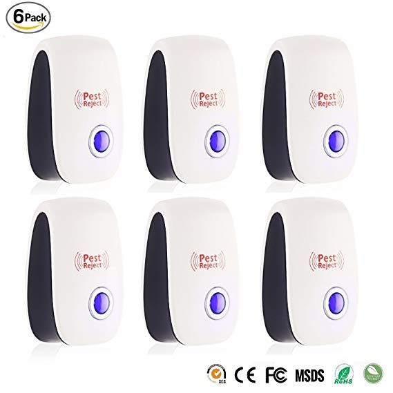 LONGSIPU Ultrasonic Pest Rejector, Pest Repeller,Reject for Mosquito, Mouse etc, Effective for 800~1200 Square Feet(6Pack)-[NEW 2018]