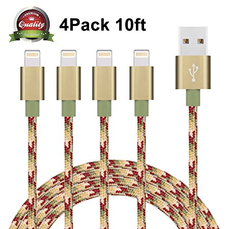 Lightning Cable Sundix iPhone Charger 4Pack 10FT Nylon Braided Charging Cable Cord for iPhone X / 8 / 8 Plus / 7 / 7 Plus / 6 / 6 Plus / 5S / SE / iPad / iPod (Camo)