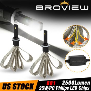 BROVIEW P5 881 6500K White 5000LM Per Kit Fog light Headlight-2 Yr Warranty - (2pcs/set)