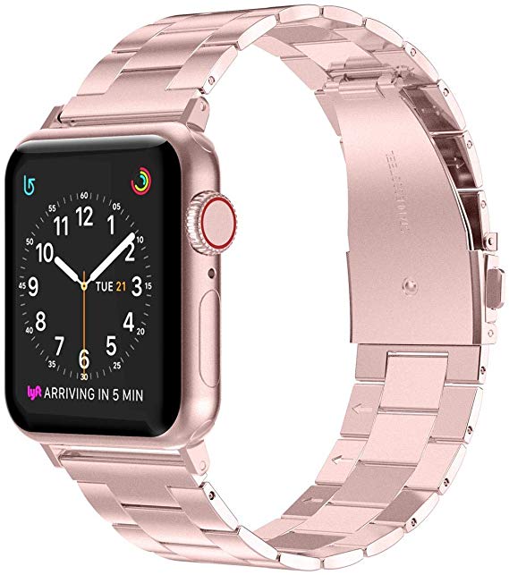 Wearlizer Stainless Steel Compatible with Apple Watch Band 38mm 42mm Women Men,Ultra-Thin Lightweight Replacement Band Strap Compatible for iWatch Bands Series 4 3 2 1 (Rose Gold, 42mm 44mm)