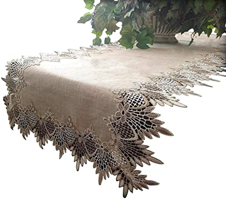 Lace 54" Table Runner Dresser Scarf Neutral Earth Tones European Lace