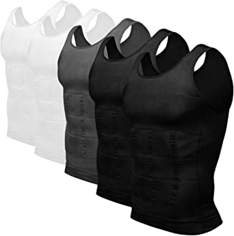 Odoland 5 Pack Men's Body Shaper Slimming Tummy Vest Thermal Compression Shirts Sleeveless Tank Top