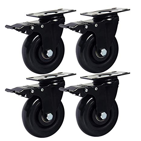 Copsrew 3" Swivel Caster Wheels with Safety Dual Locking and Polyurethane Foam No Noise Wheels,1000lbs Heavy Duty Casters Set of 4