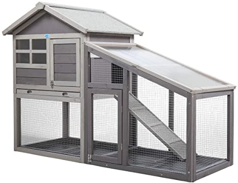 JAXPETY Rabbit Hutch Wooden Bunny Coop Hen House Outdoor Two-Story Animal Pet cage Garden Backyard with Run, 2 Colors(Red/Gray and White)