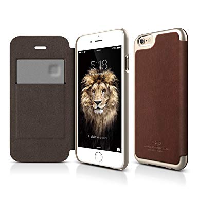 iPhone 6S Case, elago [Leather Flip][Brown / Champagne Gold] - [Card Slot][Screen Protection][Premium Hybrid Construction] – for iPhone 6/6S