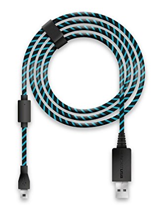 Lioncast Controller Charging Cable for Xbox One and PS4 with Textile Cover Protection and Cable Strap Organizer, Micro USB 2.0; 1 x 4 meters – Blue and Black